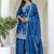 Aqua blue chinon silk embroidered plazzo suit