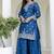 Aqua blue chinon silk embroidered plazzo suit