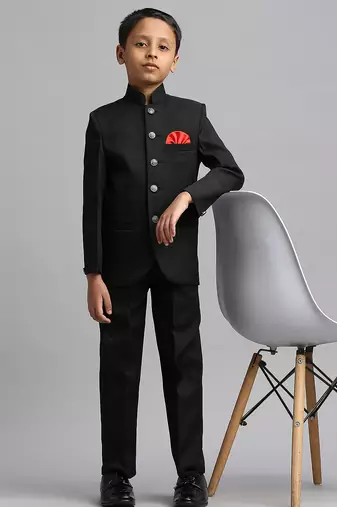 full sleeves solid ethnic wear jodhpuri and pant set - black