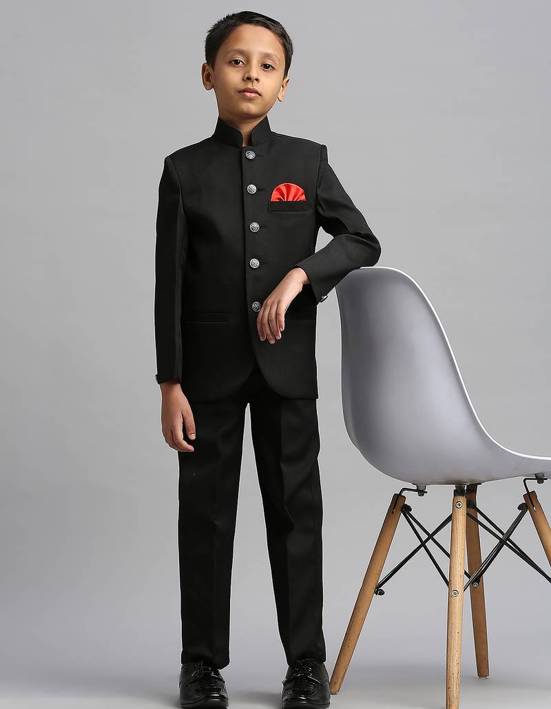 full sleeves solid ethnic wear jodhpuri and pant set - black