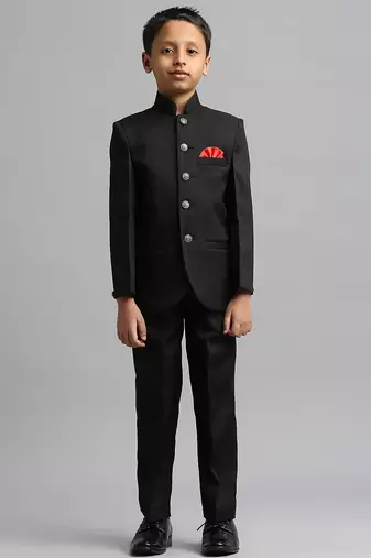 full sleeves solid ethnic wear jodhpuri and pant set - black