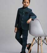 full sleeves solid ethnic wear jodhpuri and pant set - teal blue