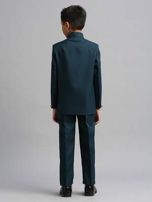full sleeves solid ethnic wear jodhpuri and pant set - teal blue 4
