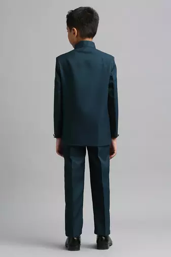 full sleeves solid ethnic wear jodhpuri and pant set - teal blue