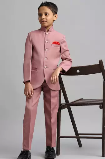 full sleeves solid ethnic wear jodhpuri and pant set - peach