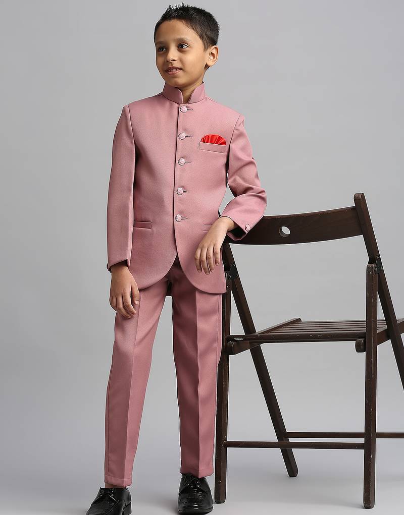 full sleeves solid ethnic wear jodhpuri and pant set - peach