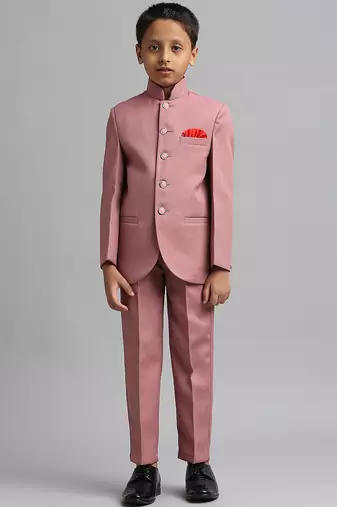 full sleeves solid ethnic wear jodhpuri and pant set - peach