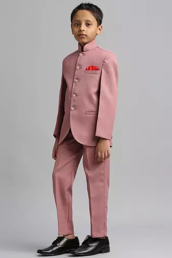 full sleeves solid ethnic wear jodhpuri and pant set - peach