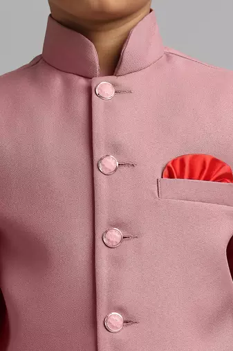 full sleeves solid ethnic wear jodhpuri and pant set - peach