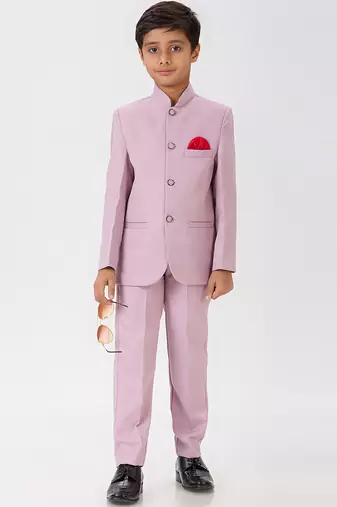 full sleeves solid ethnic wear jodhpuri and pant set - pink
