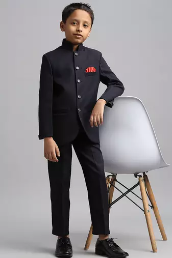 full sleeves solid ethnic wear jodhpuri - navy blue