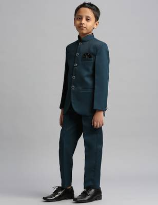 full sleeves solid ethnic wear jodhpuri and pant set - teal blue 3