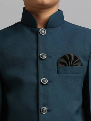 full sleeves solid ethnic wear jodhpuri and pant set - teal blue 5