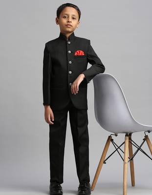 full sleeves solid ethnic wear jodhpuri and pant set - black 1