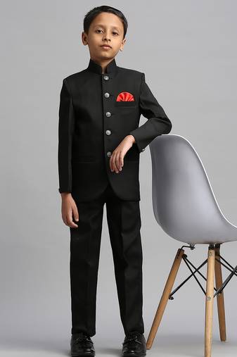 full sleeves solid ethnic wear jodhpuri and pant set - black
