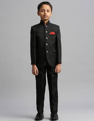 full sleeves solid ethnic wear jodhpuri and pant set - black 2