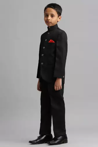 full sleeves solid ethnic wear jodhpuri and pant set - black