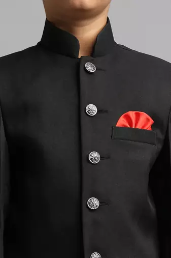 full sleeves solid ethnic wear jodhpuri and pant set - black