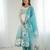 Elegant aqua blue organza silk floral anarkali suit with dupatta