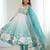 Elegant aqua blue organza silk floral anarkali suit with dupatta