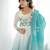 Elegant aqua blue organza silk floral anarkali suit with dupatta