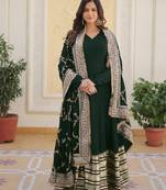 Elegant green georgette anarkali gown with heavy sequin embroidery work