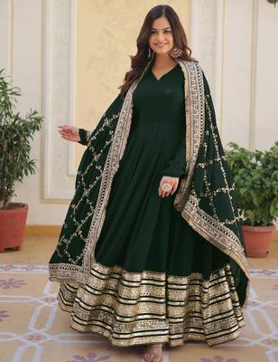 Elegant green georgette anarkali gown with heavy sequin embroidery work 2