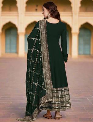 Elegant green georgette anarkali gown with heavy sequin embroidery work 3