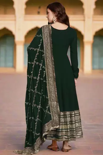 Elegant green georgette anarkali gown with heavy sequin embroidery work