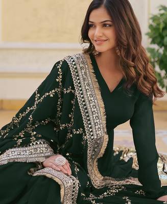 Elegant green georgette anarkali gown with heavy sequin embroidery work 4
