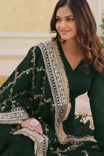 Elegant green georgette anarkali gown with heavy sequin embroidery work