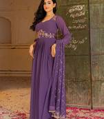 Elegant purple georgette embroidered gown with zari and sequin detailing