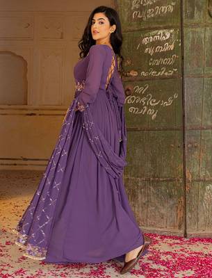 Elegant purple georgette embroidered gown with zari and sequin detailing 2