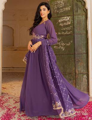 Elegant purple georgette embroidered gown with zari and sequin detailing 3