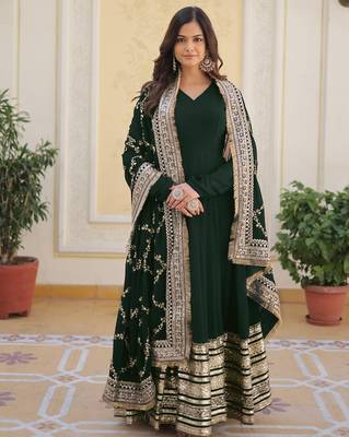 Elegant green georgette anarkali gown with heavy sequin embroidery work 5