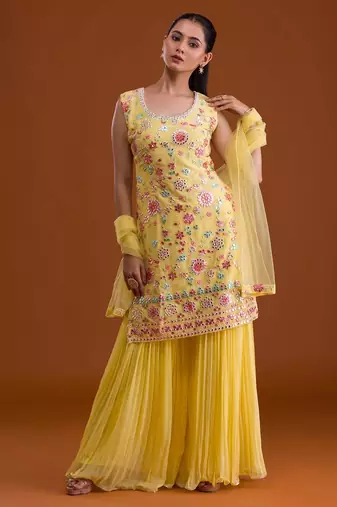 Light yellow georgette semi stitched suits