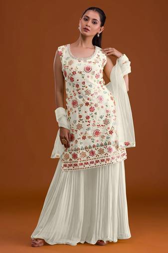 White georgette semi stitched suits