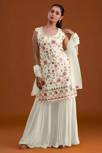 White georgette semi stitched suits