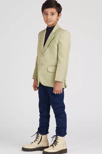 full sleeves solid elegance blazer - pista green