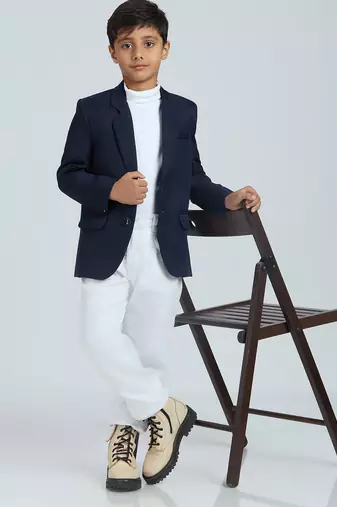 full sleeves solid elegance blazer - naby blue