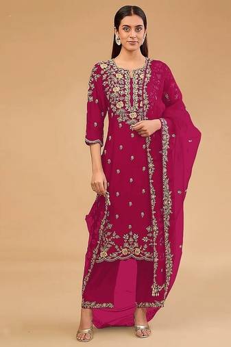 Ranipink vichitra blooming with embroidered sequence & thread work unstitched suit