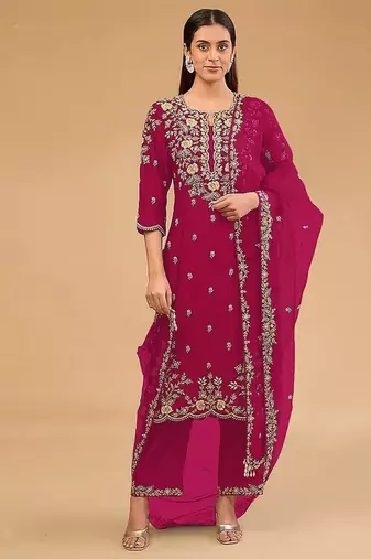 Ranipink vichitra blooming with embroidered sequence & thread work unstitched suit