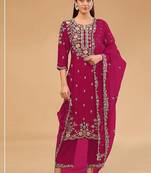 Ranipink vichitra blooming with embroidered sequence & thread work unstitched suit