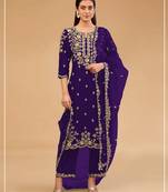 Purple vichitra blooming with embroidered sequence & thread work unstitched suit