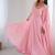 Peach fox georgette gown with handwork on neck & sleeves, full stitch anarkali style with matching dupatta