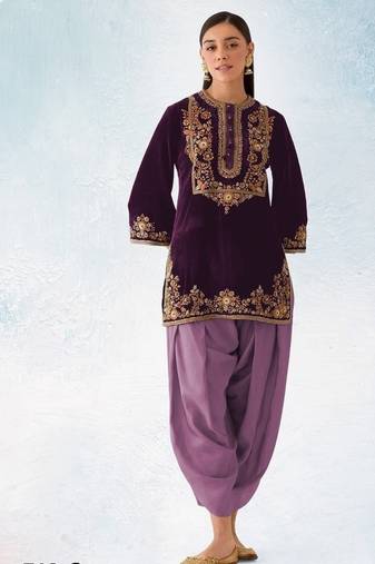 Wine pure velvet with embroiderey 3mm sequence & thread work unstitched suit
