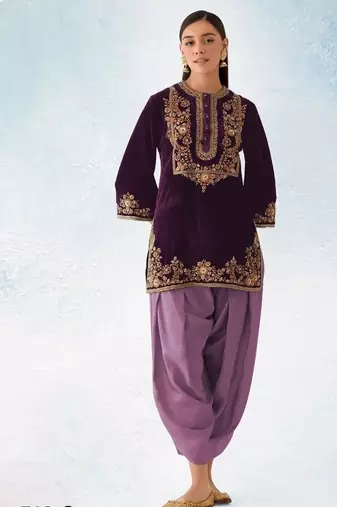Wine pure velvet with embroiderey 3mm sequence & thread work unstitched suit