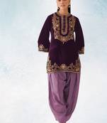 Wine pure velvet with embroiderey 3mm sequence & thread work unstitched suit