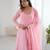 Peach fox georgette gown with handwork on neck & sleeves, full stitch anarkali style with matching dupatta