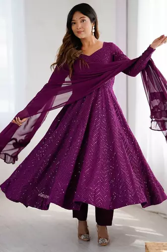 Wine jari work  pure soft  organja silk  full stich anarkali gown with bottom and dupatta